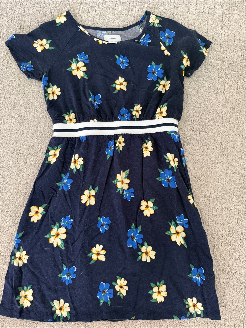 Old Navy Navy Floral Dress with Blue and Yellow Flowers